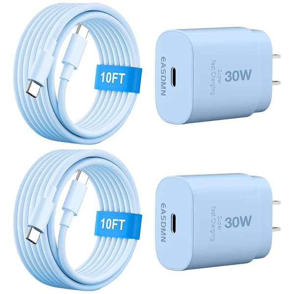 2-Pack 30 W USB-C Fast Charging Wall Chargers W/ 10ft Cord