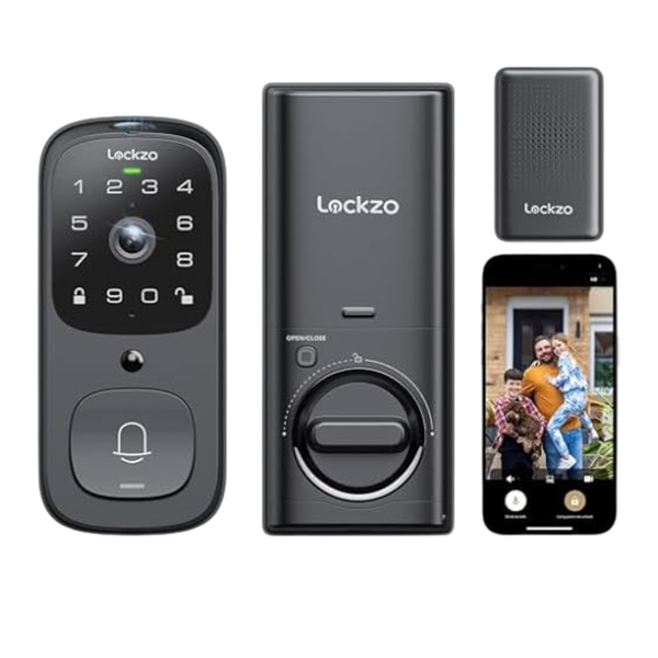 3-in-1 WiFi 2K HD Video Smart Fingerprint Keypad Door Lock + Bell