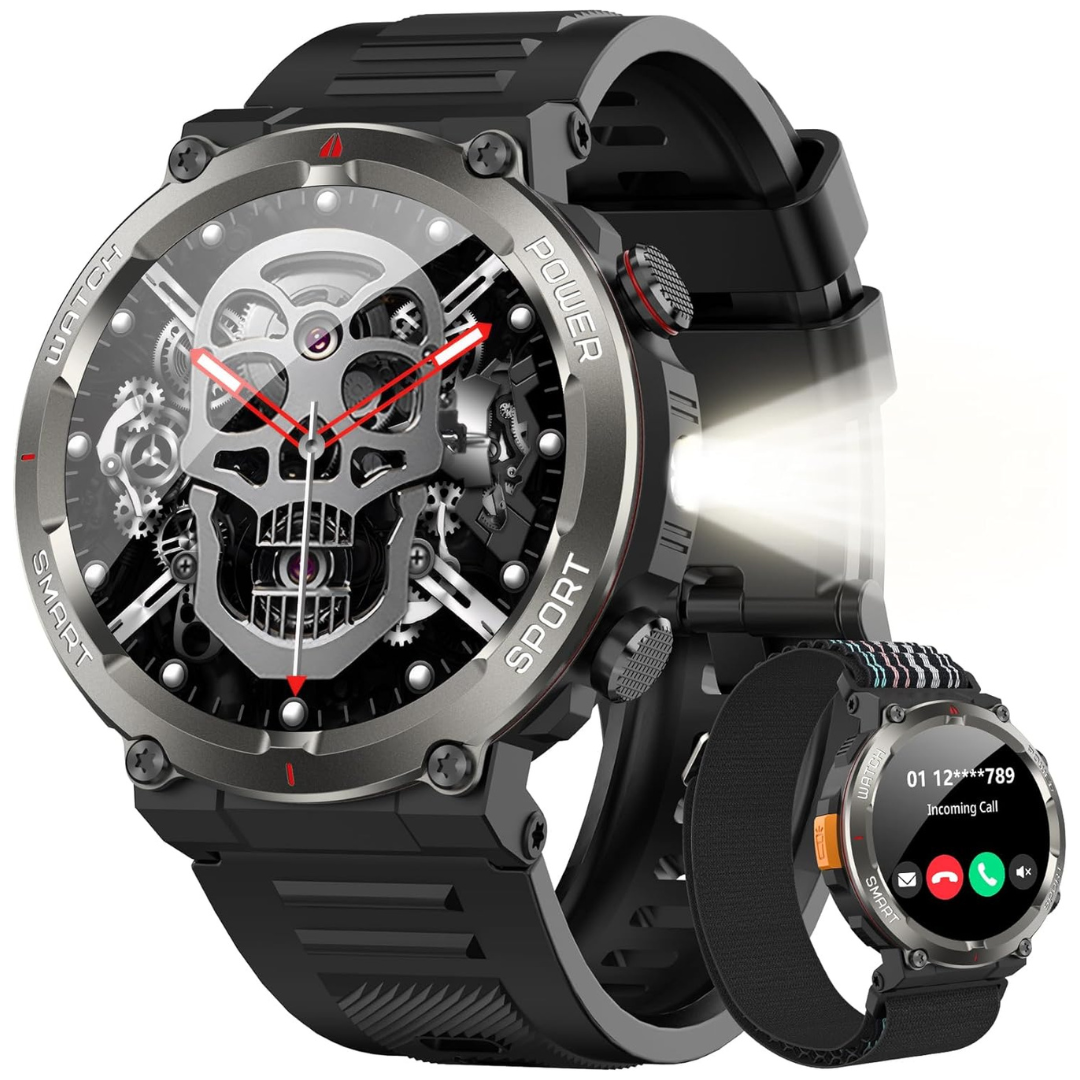 Men's Fitness Tracker Military Smart Watch W/ LED Flashlight