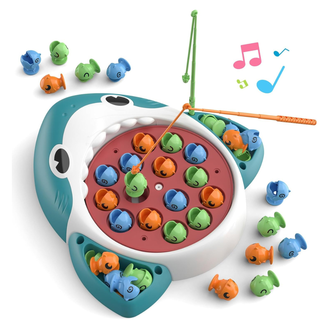 Musical Shark Fishing Game With Rotating Board & Fishing Rods