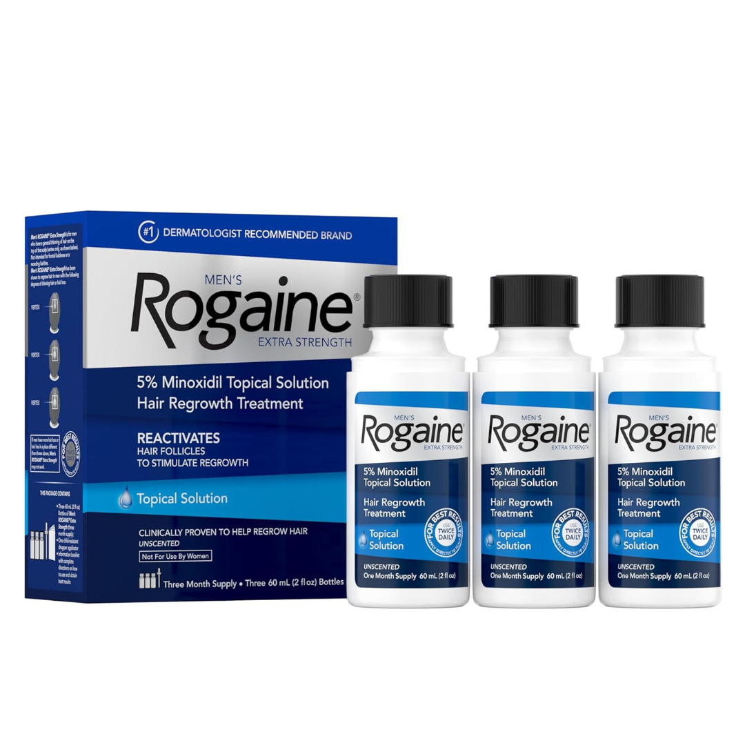 Rogaine Men's Extra Strength 5% Minoxidil Solution For Hair Regrowth, 3-Month Supply