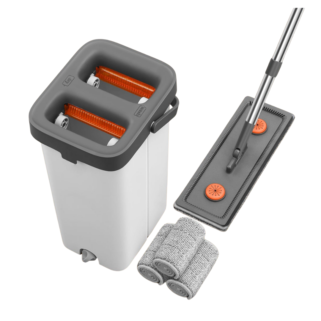 Mop & Bucket With Wringer Set, 61" Long Handle & 3 Microfiber Pads