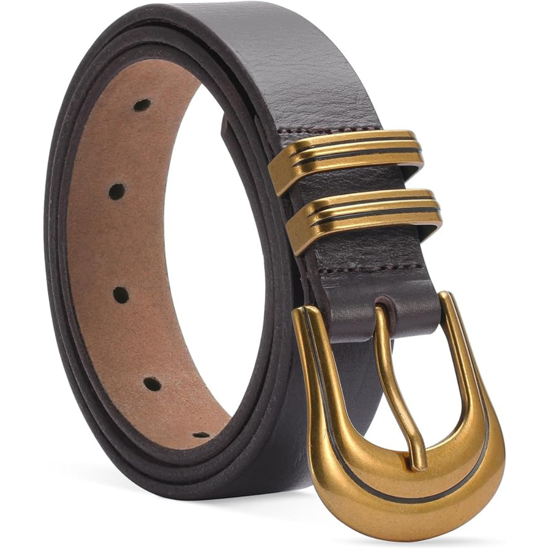 100% Genuine Leather Belt with Gold Silver Buckle