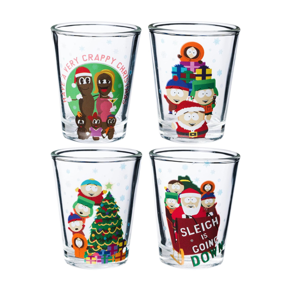 4-Piece 1.5oz Silver Buffalo South Park Characters Xmas Shot Glasses