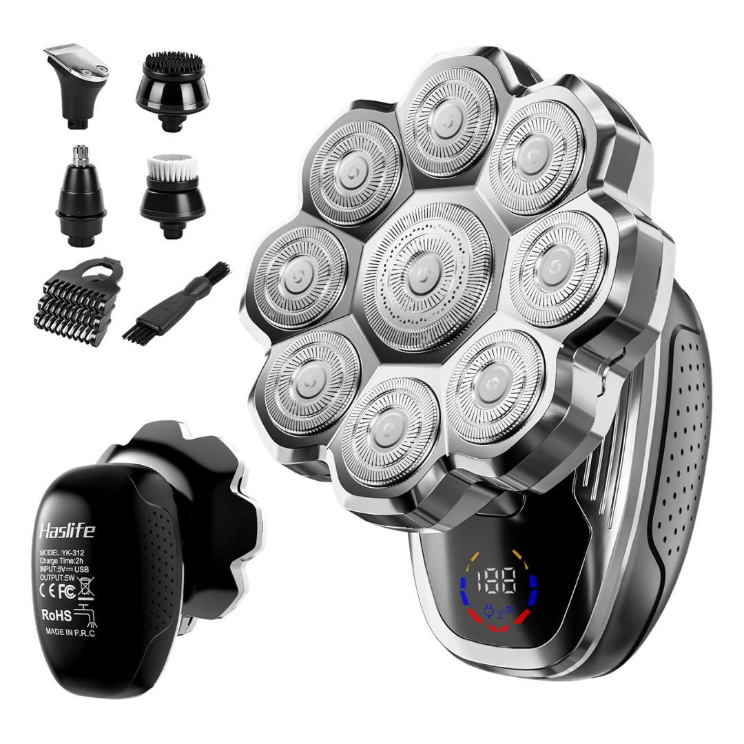 Haslife 5-in-1 Electric Wet & Dry 9D Floating Head Razor Kit