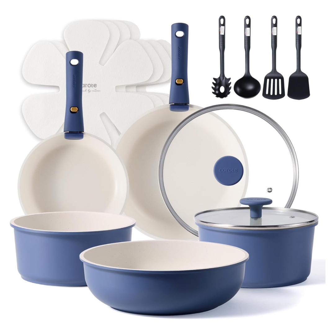 17-Piece Carote Non Stick Pots & Pans Cookware Set w/ Removable Handle