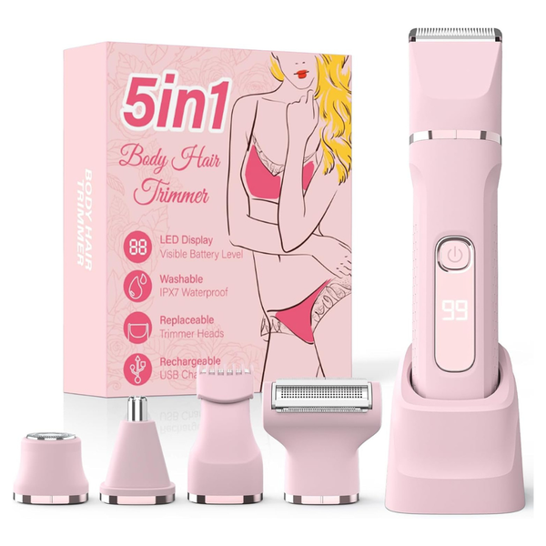 Women's Waterproof 5-in-1 Rechargeable Electric Trimmer w/ 5 Blade Heads