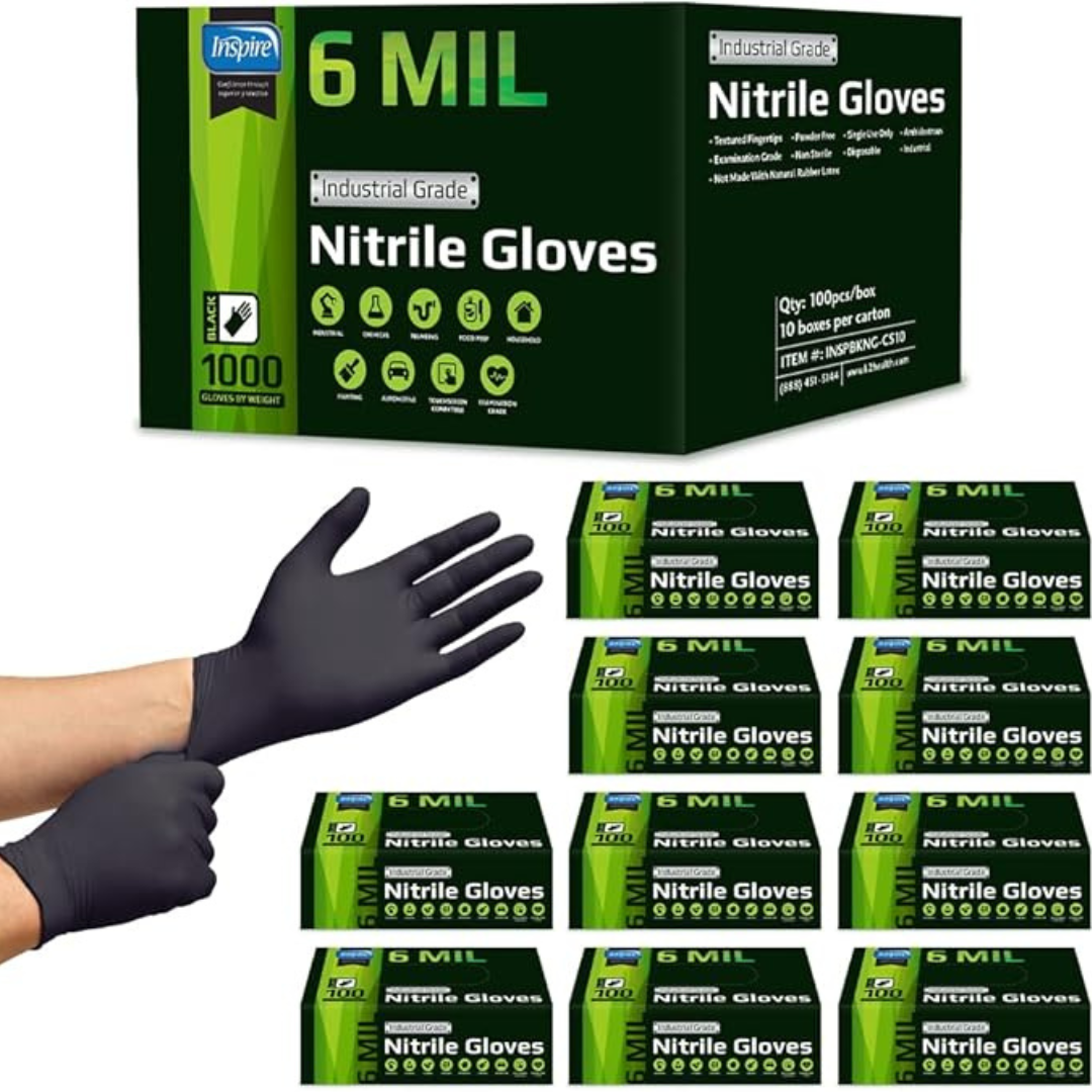 Inspire 1000-Ct 6Mil Heavy Duty Black Nitrile Gloves