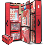 Hearth & Harbor Wrapping Paper Storage Container with Ribbon Dispenser and Interior Pockets