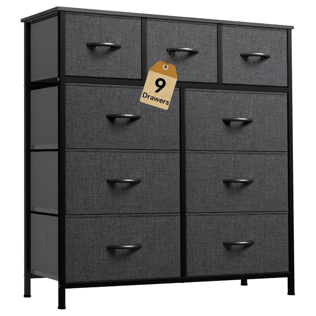 Wooden Sturdy Steel Frame 9 Drawers Dresser