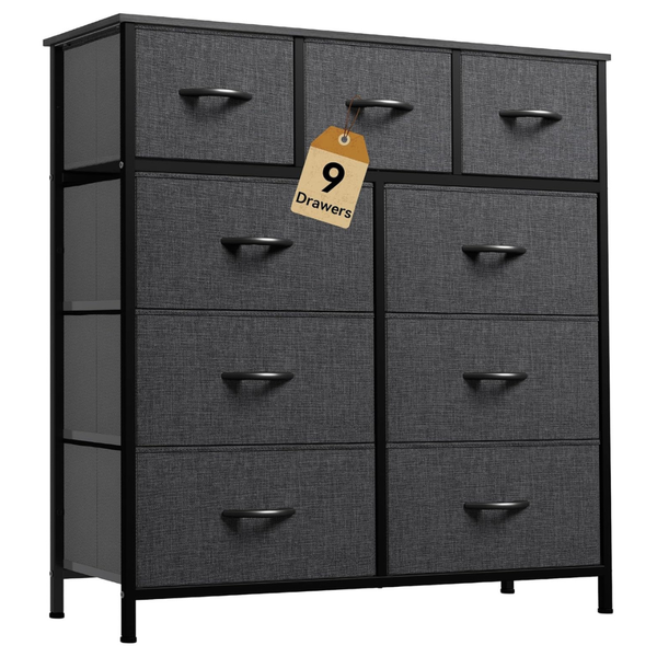 Wooden Sturdy Steel Frame 9 Drawers Dresser