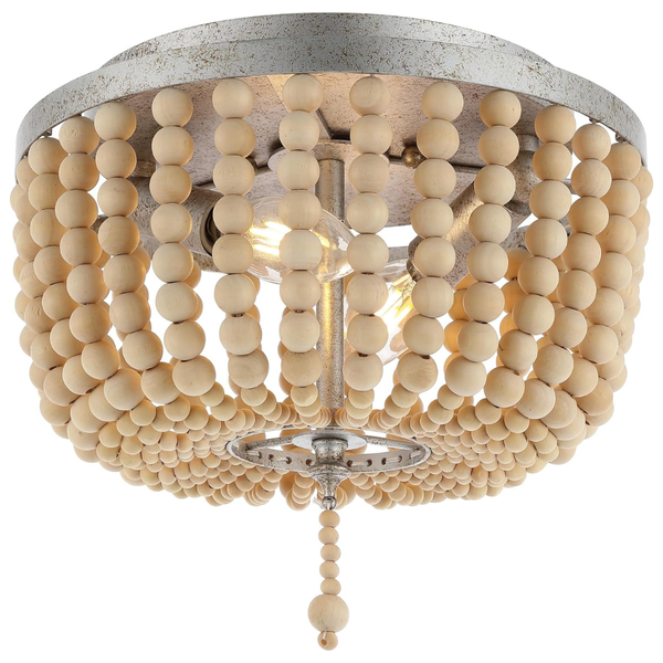 JONATHAN Y JYL9074C 10" Wood Beaded Flush Mount Ceiling Light
