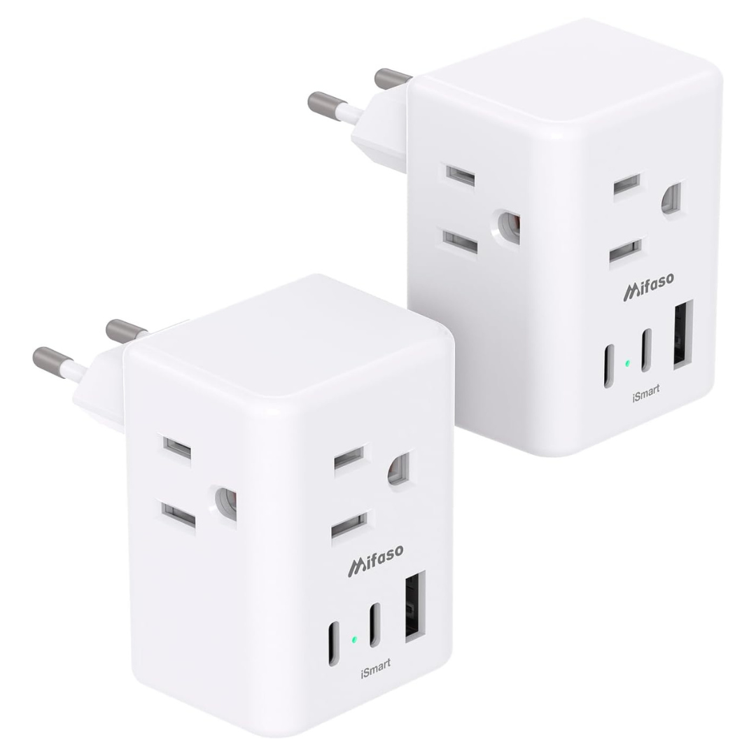 2-Pack European Travel International Power Plug Adapter