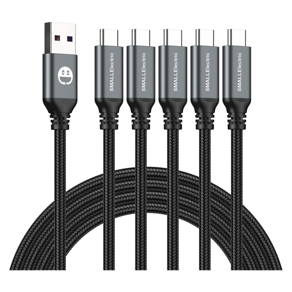 5-Pk 6ft SmallElectric UBS-C To USB-A Nylon Braided Fast Charging Cables