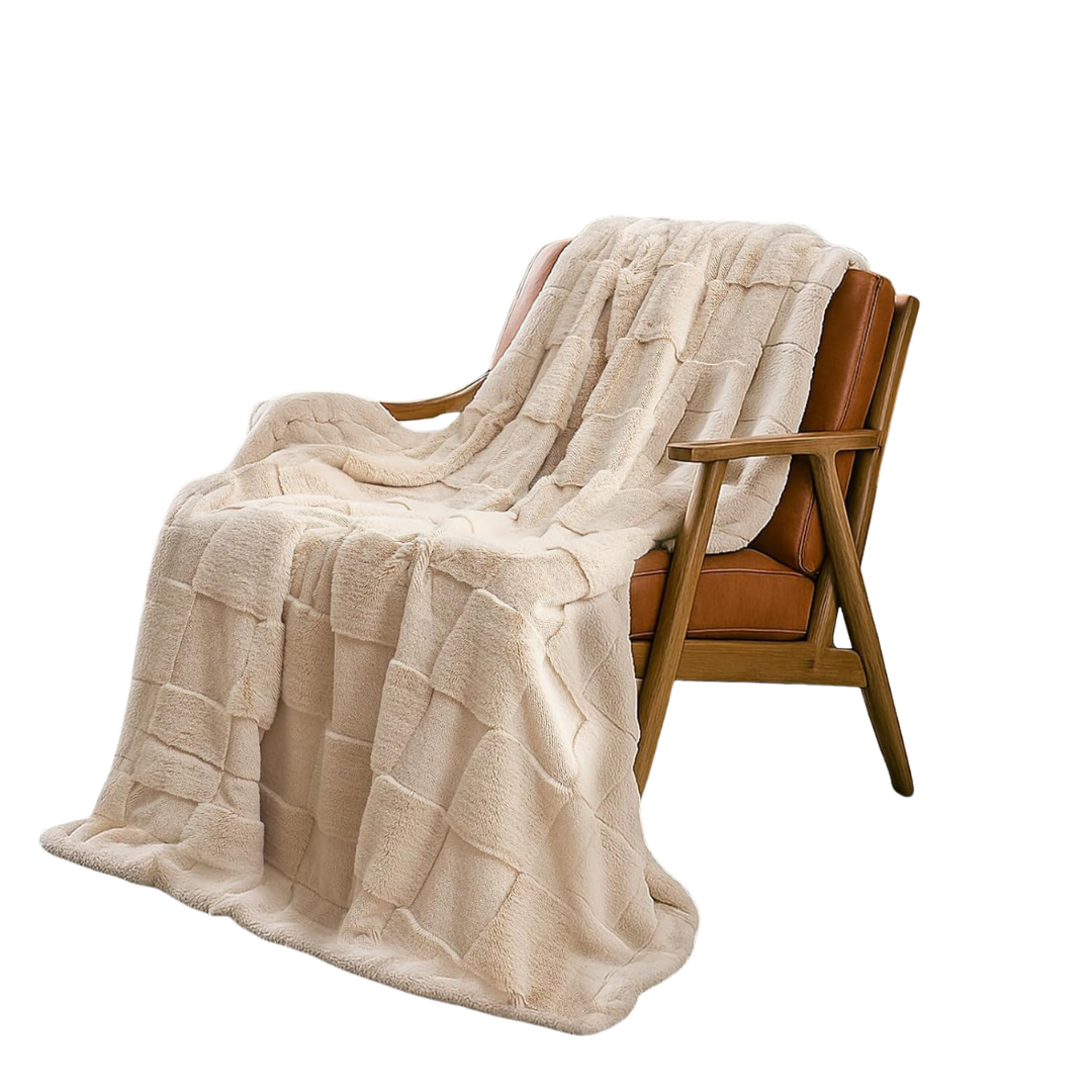Cozy Bliss Checkered Faux Rabbit Fur Twin Blanket