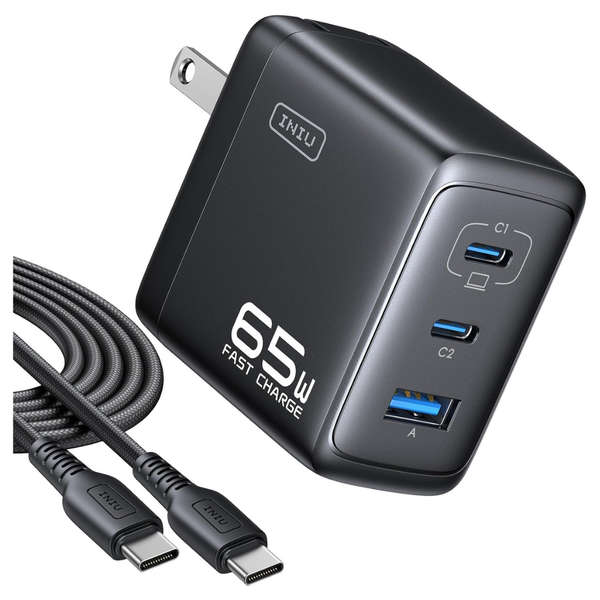 65W INIU 3-Port USB-C & USB-A Wall Charger With USB-C Cable