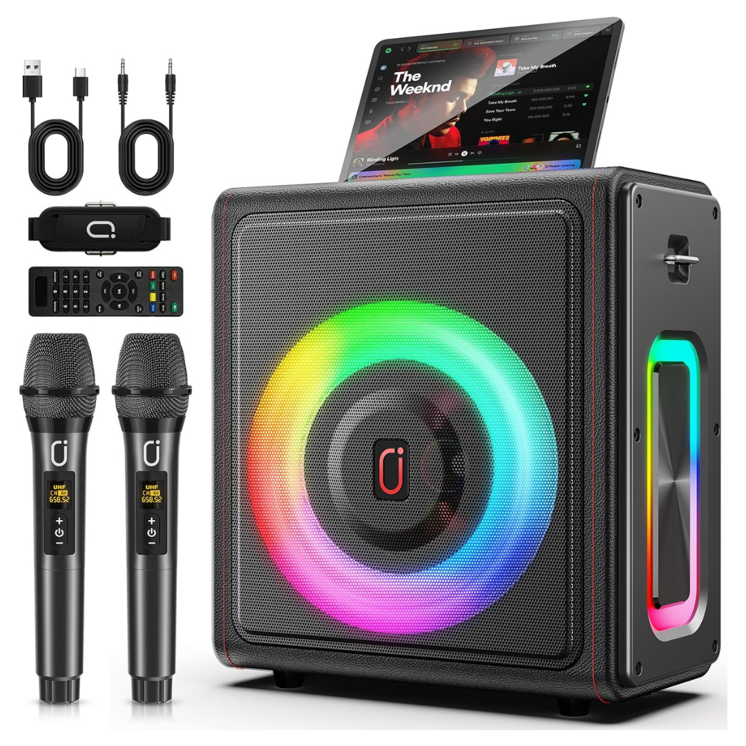 Portable Bluetooth 5.3 Speaker With 2 Wireless Microphones