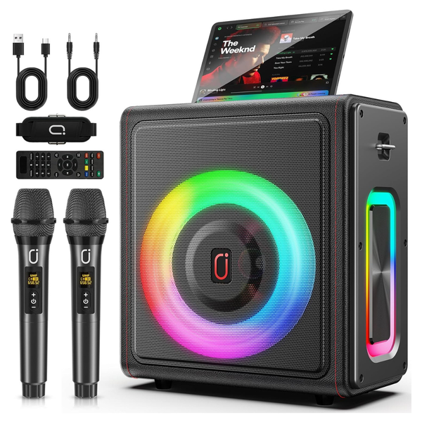 Portable Bluetooth 5.3 Speaker With 2 Wireless Microphones