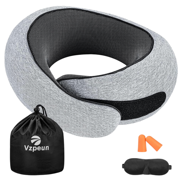 Compact Ergonomic Memory Foam Neck Pillow (Light Gray)