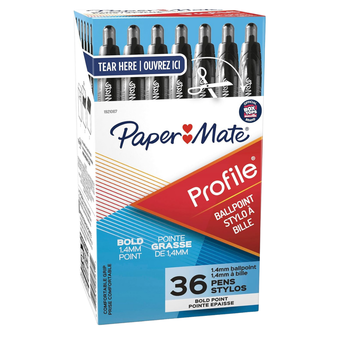 36-Count Paper Mate Profile Retractable Ballpoint (1.4mm) Bold Point Pens