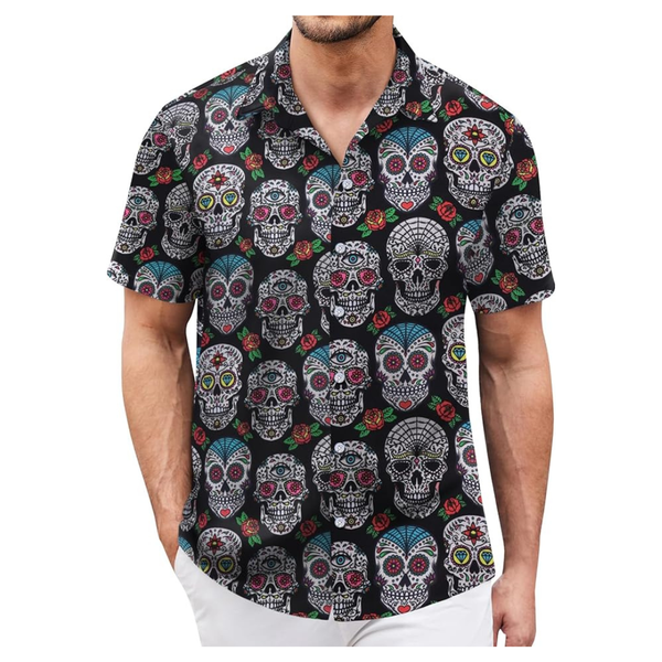 Men's Button Down Short Sleeve Printed Tropical Hawaiian Shirt