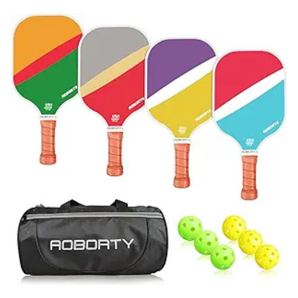 4 Pack Pickleball Paddles Rackets with 6 Balls & Carry Bag