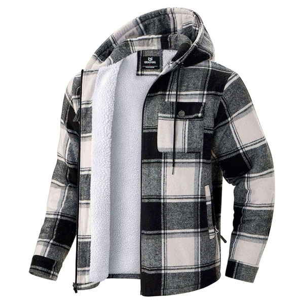 G Gradual Men's Sherpa Lined Flannel Zip-Up Hoodie Jacket