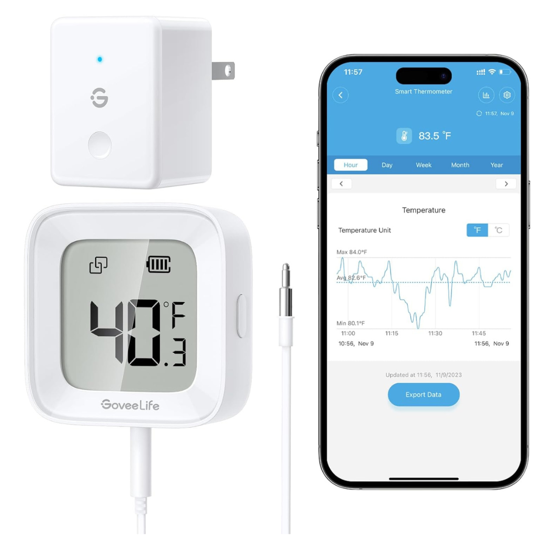 GoveeLife WiFi Refrigerator Thermometer With Alarm (1 Gateway + 1 Sensor)