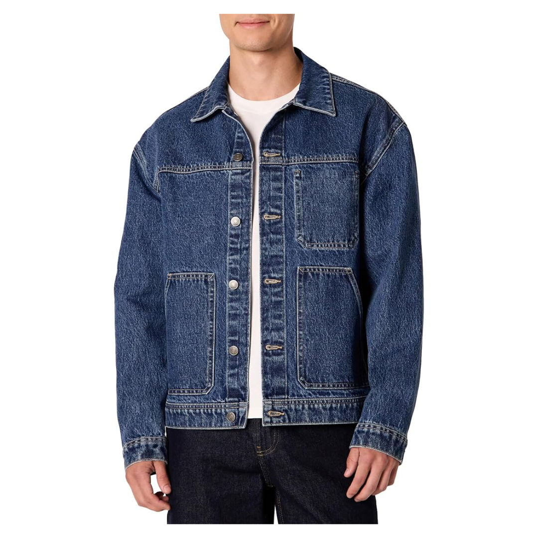 Amazon Essentials Men's Rigid Denim Relaxed-Fit Utility Jacket