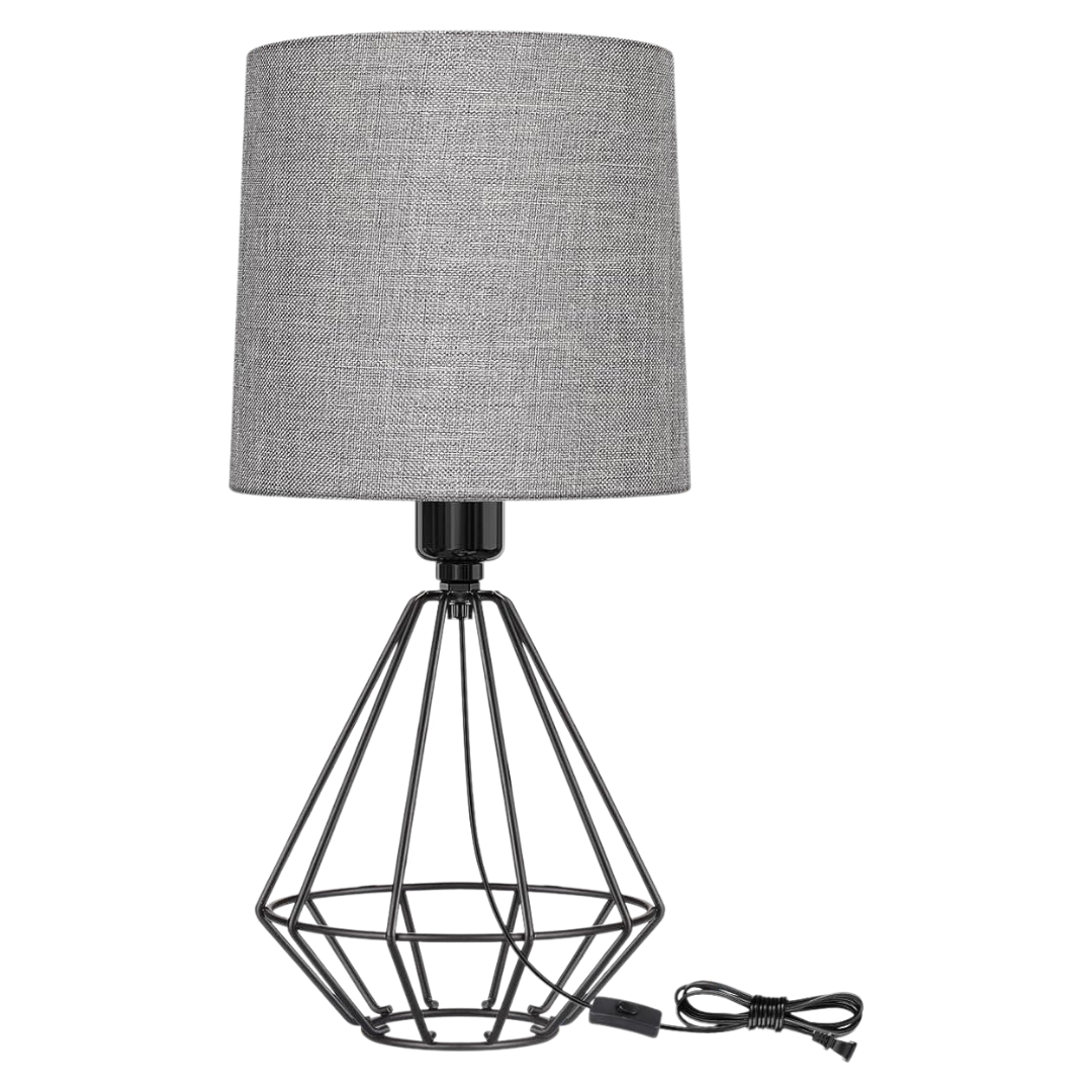 2-Piece Black Metal Modern Lamps With Grey Shade