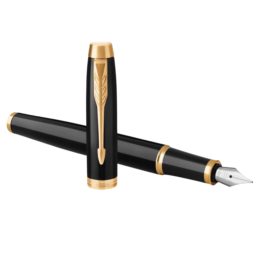 Parker IM Black Lacquer Fountain Pen With Gold Trim