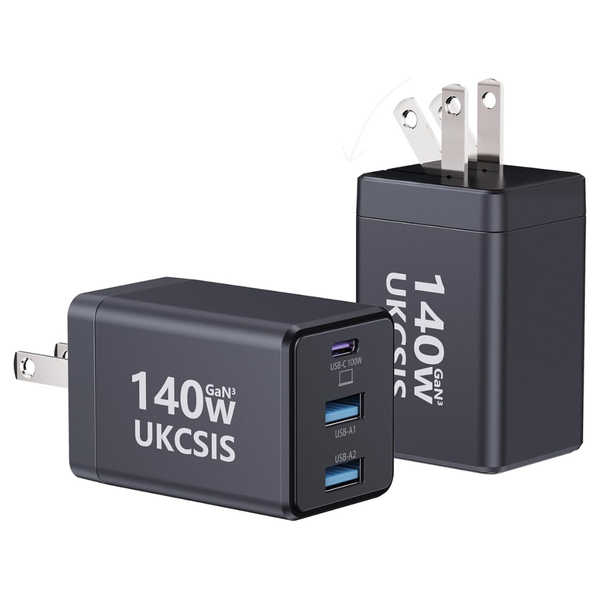 2-Pack MacBook 140W USB C Fast Charger 3 Port Foldable Adapter