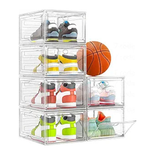 6-Pack Clear Stackable Shoe Storage Boxes with Magnetic Door