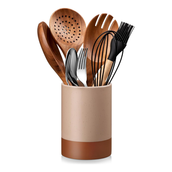 5.5" Ceramic Utensil Holder Farmhouse Countertop Organizer