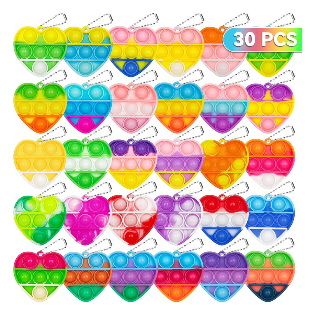 30-Pack Heart Pop Fidget Keychains