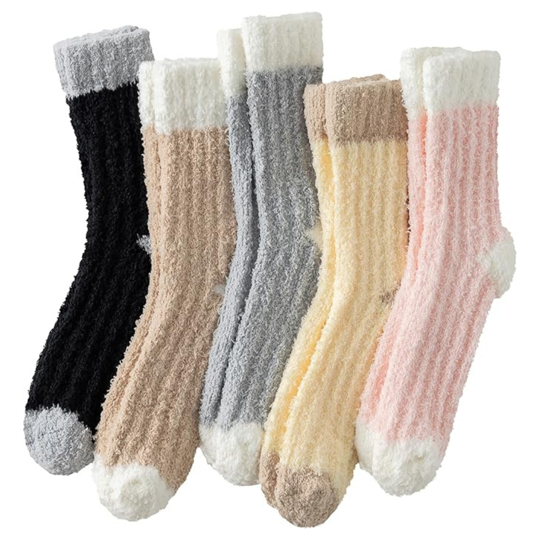 5-Pairs Womens Colorful Fuzzy Warm Crew Socks (Various)