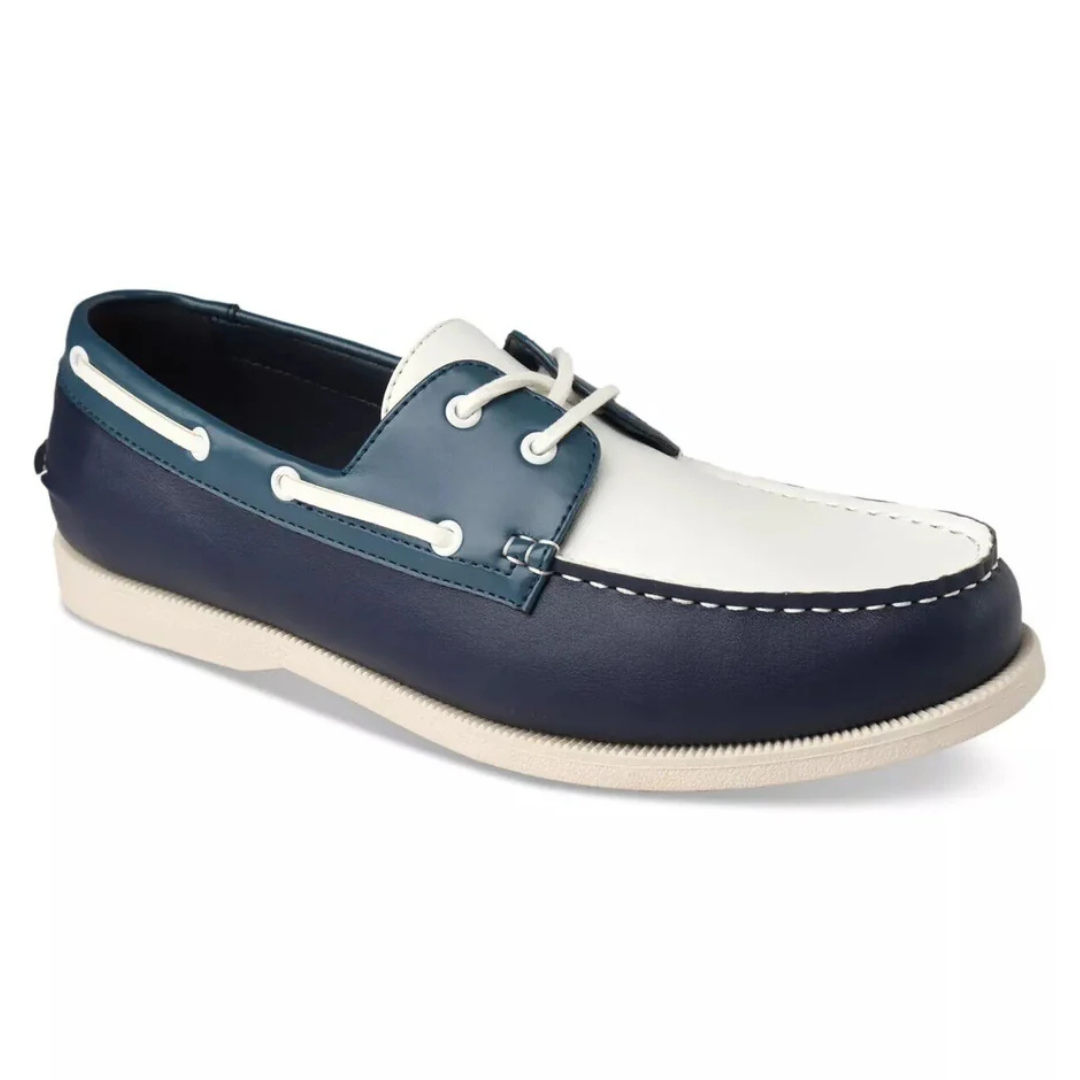 Men's Elliot Blue White Polyurethane Moc-Toe Boat Shoes