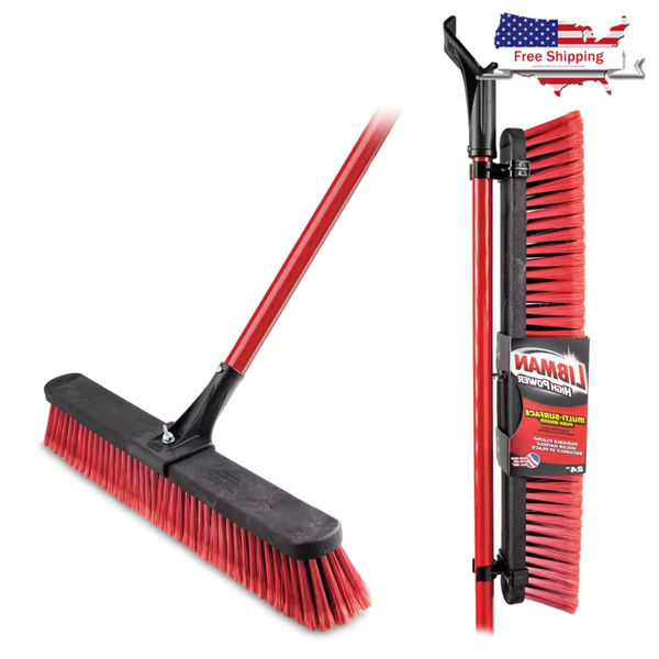 24" Durable Multi-Surface Push Broom W/ Heavy Duty Steel Handle