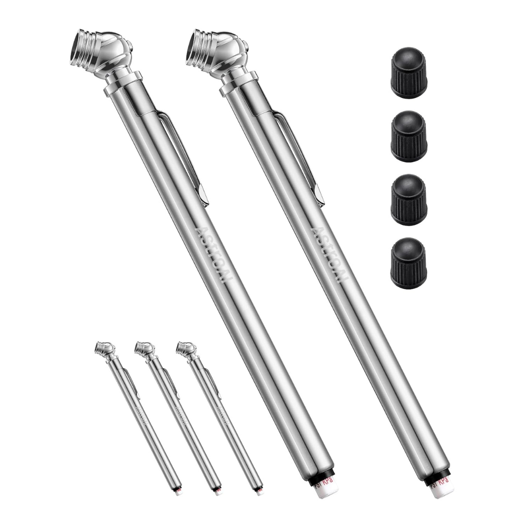 2-Pack AstroAI 75PSI Pencil Tire Pressure Gauge (Stainless Steel)