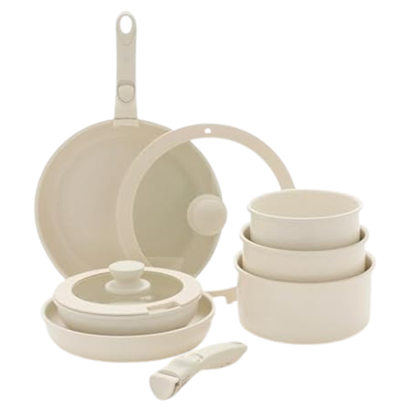 10-Piece GreenLife Nonstick Cookware Set With Detachable Handle