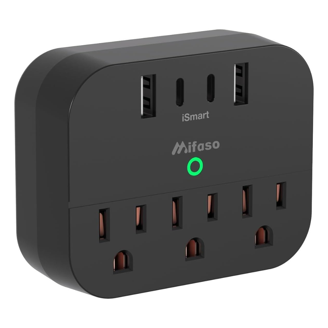 Multi Plug Power Strip 15.5W Wall Outlet With Foldable Plug