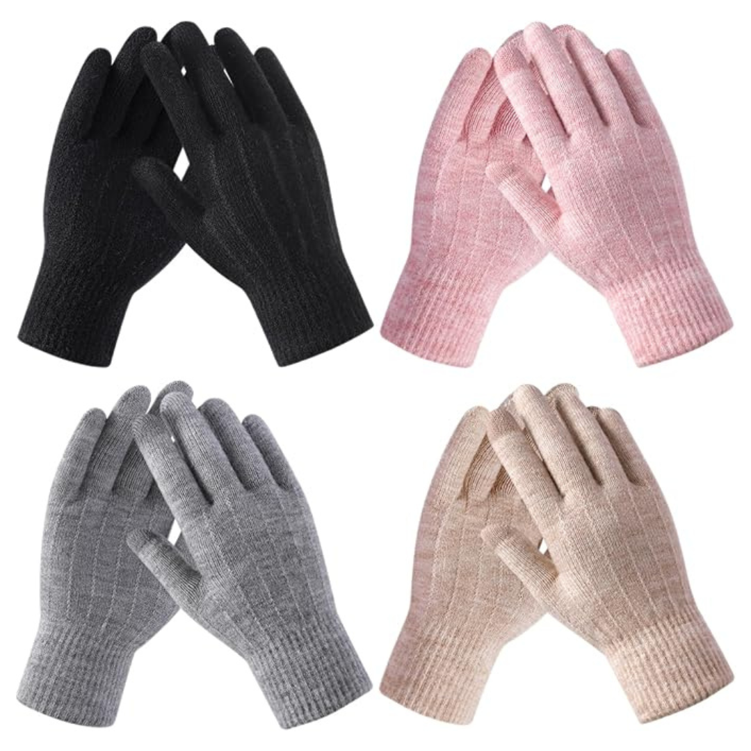 4-Pairs Warm Knit Touchscreen Winter Gloves (Various)