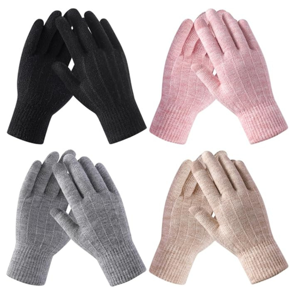 4-Pairs Warm Knit Touchscreen Winter Gloves (Various)