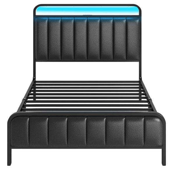 Rolanstar Twin Size Bed Frame With LED Light And Charging Station
