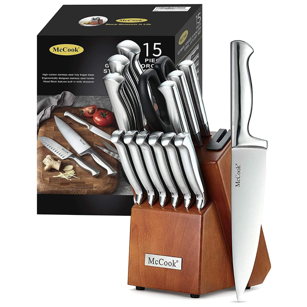 15-Piece McCook German Stainless Steel Kitchen Knife Block Sets