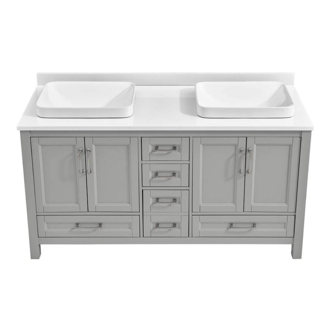 Bentworth 60" Double Semi-Recessed Sinks Light Gray Bath Vanity
