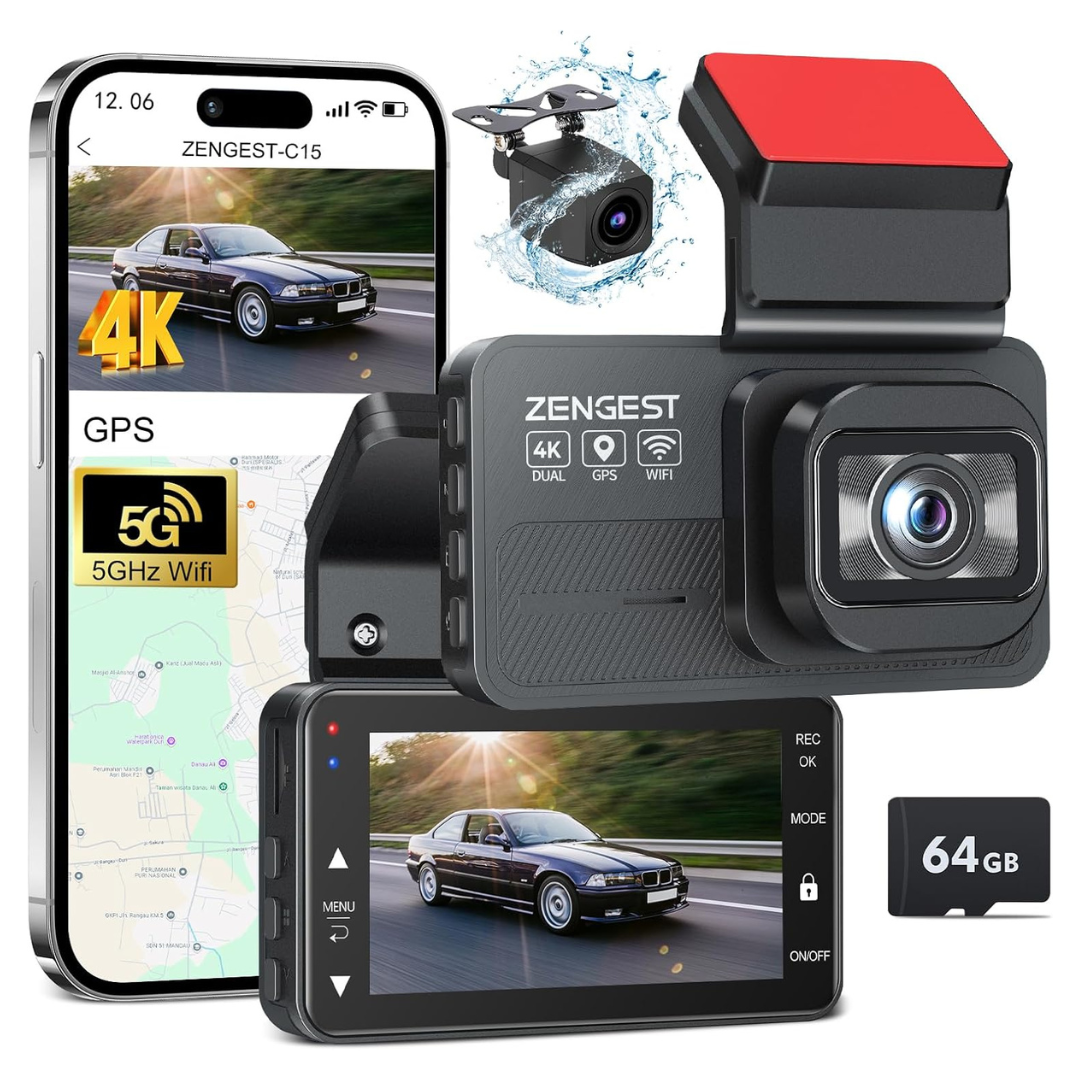Zengest 4K Front / 1080p Rear 5G WiFi Dash Cam With ADAS & GPS