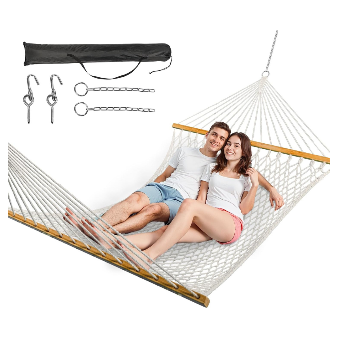 Handwoven Cotton Rope Hammock With Spreader Bar Without Stand