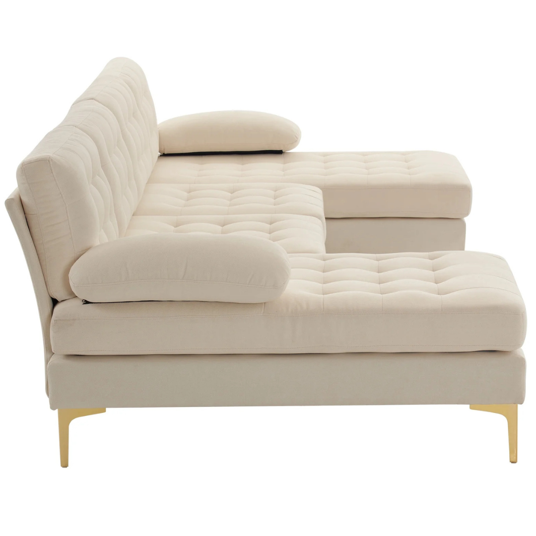 4-Seat Ktaxon U-Shaped Tufted Linen Fabric Sectional Sofa (Beige)