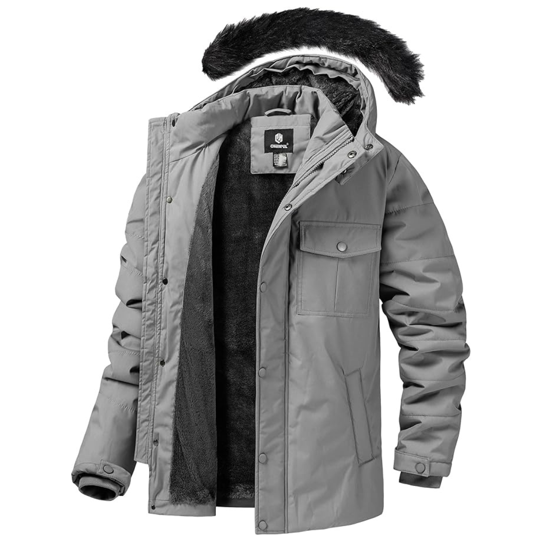 Men's Winter Coat Puffy Parka Jacket with Fur Hood